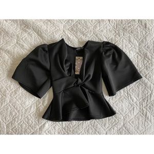 Wrap Front Puff Sleeve Top